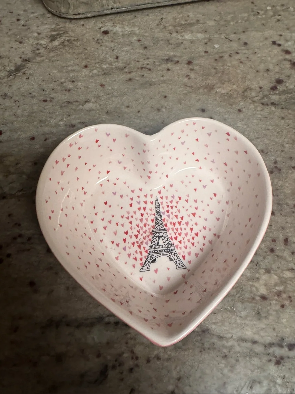Sur La Table Pink Heart Eiffel Tower Ceramic Trinket Dish